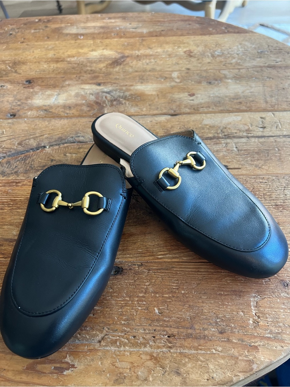 Quince Black Leather Horsebit Mule Loafers Women’s Size 8 Gold Hardware